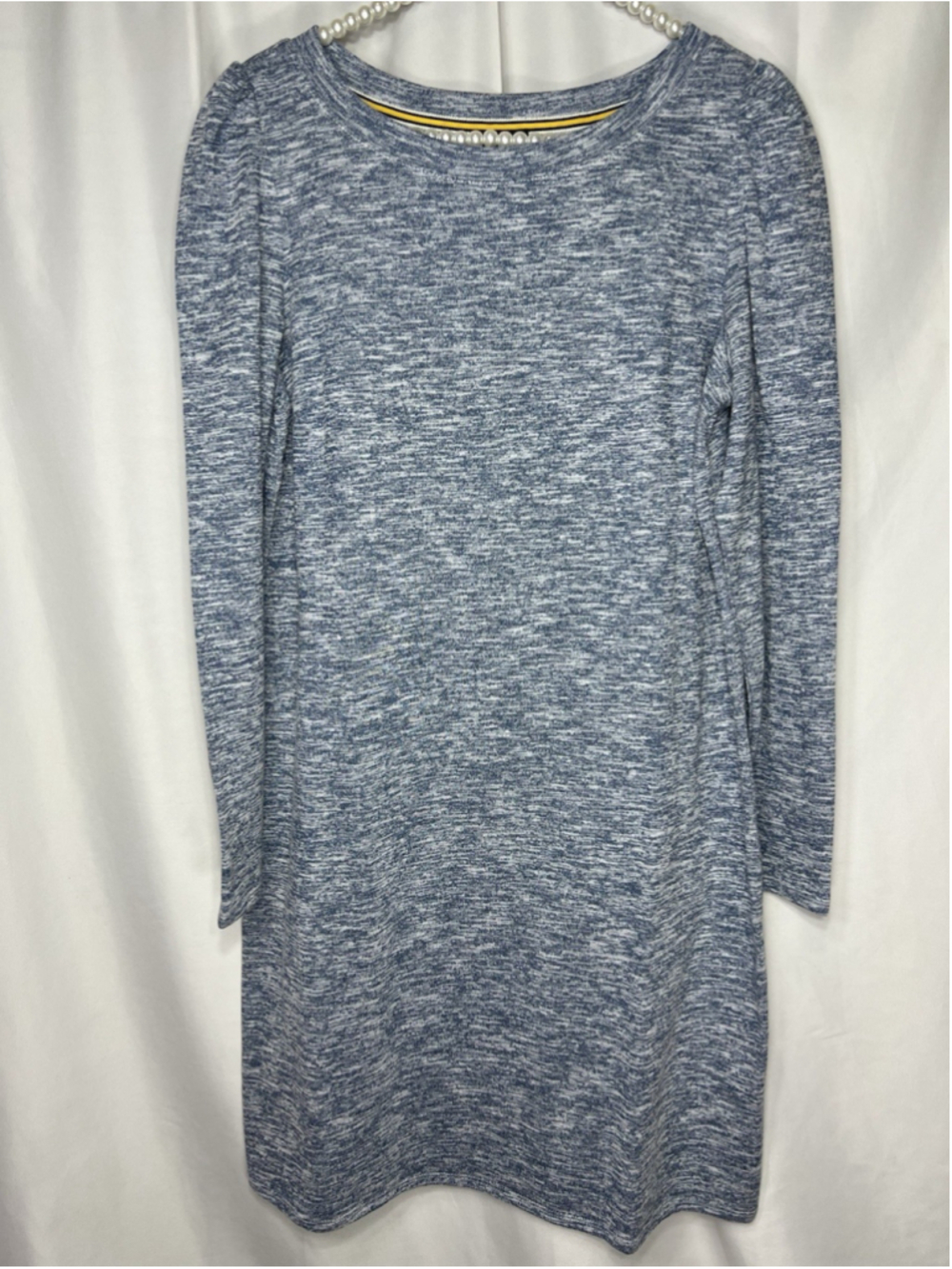 Talbots Sweater Dress Blue Bishop Sleeve Cotton Blend Knee Length Size MP